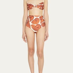 Johanna Ortiz Oceania Oyster Shell seashell Print 2 Piece Bikini Sz L Brown NWT